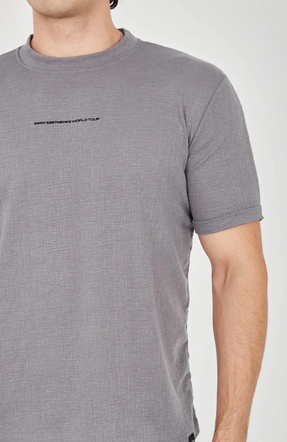 Unisex Jakar Kumaş Slim Fit T-Shirt - Boyalı Gri