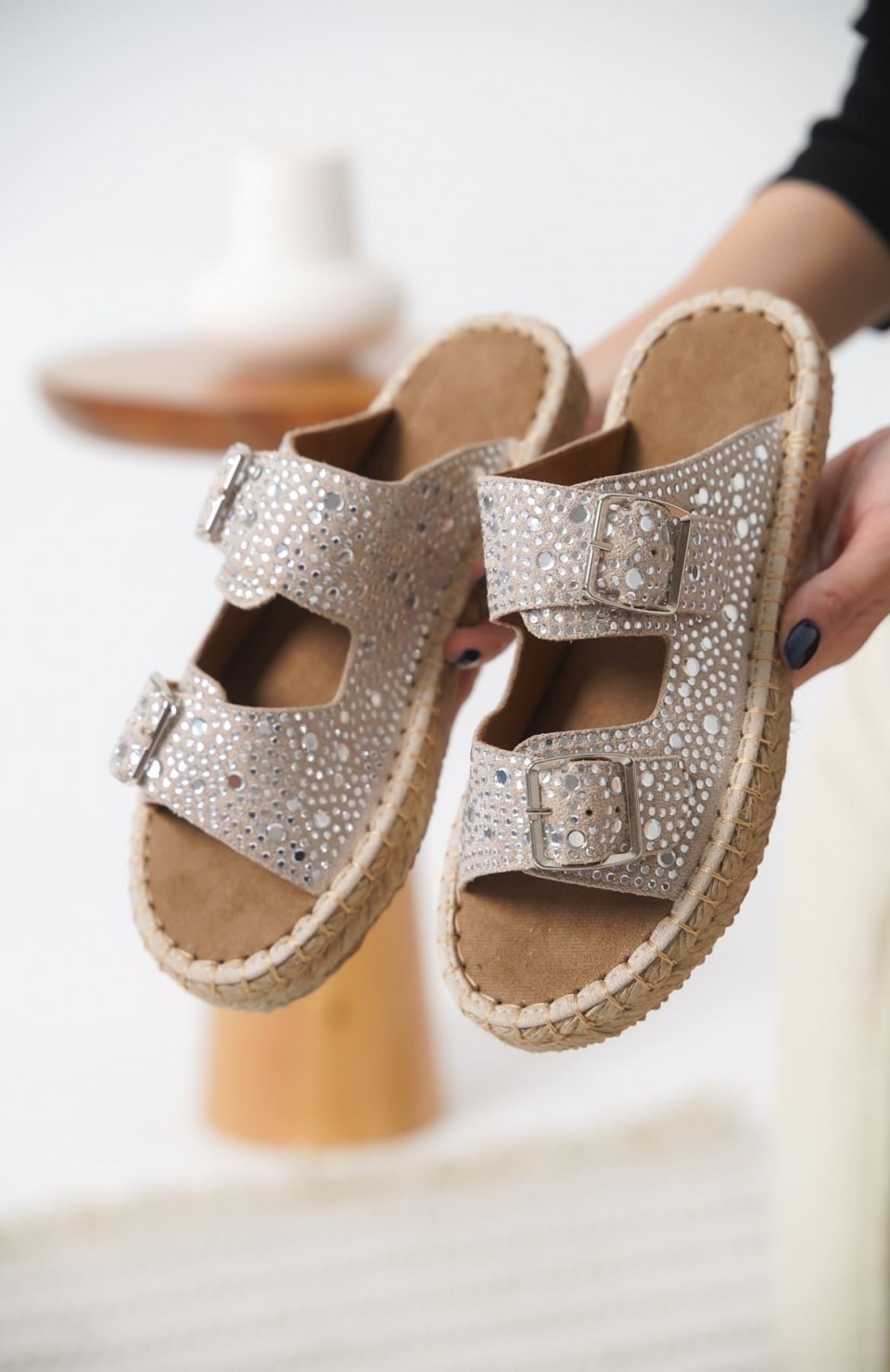 Süet Gri Taşlı Kadın Terlik TR35MY05G Somersan Giyim | Kadın, Erkek ve Çocuk Moda