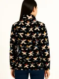 Kadın Tam Fermuarlı Desenli Polar Sweat – Siyah Multicolor Figür Desen Yakalı, Uzun Kollu, Oversize Rahat Kalıp - Siyah