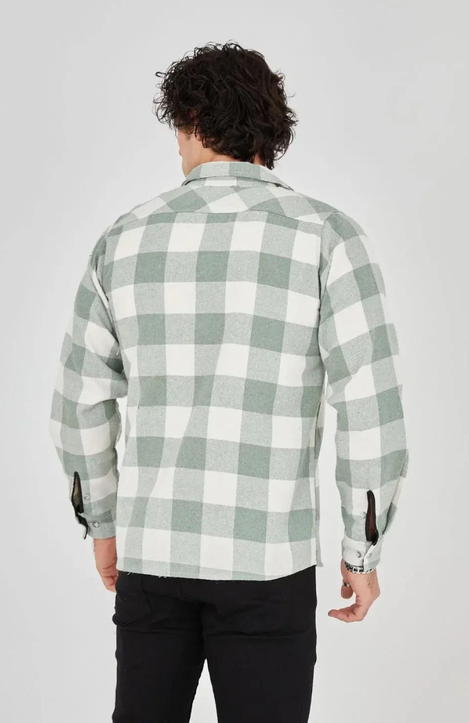 Erkek Uzun Kollu Oduncu Gömlek - Mint yeşili