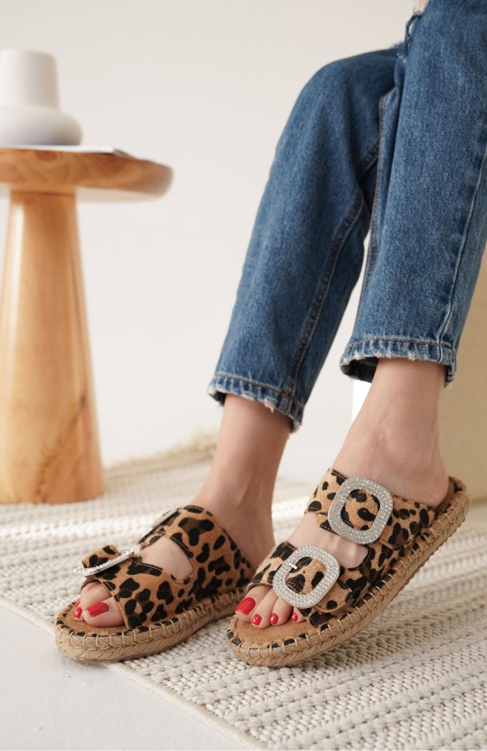 Süet Leopar Taşlı Kadın Terlik TR35MY05E Somersan Giyim | Kadın, Erkek ve Çocuk Moda