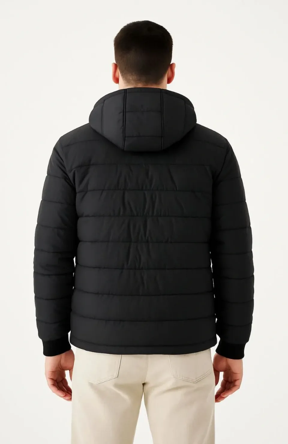 Erkek Şişme Kapüşonlu Fermuarlı Mont Su itici Kapitone Astarlı Kumaş Cepli Kışlık Rahat Kalıp - Siyah Somersan Giyim | Kadın, Erkek ve Çocuk Moda