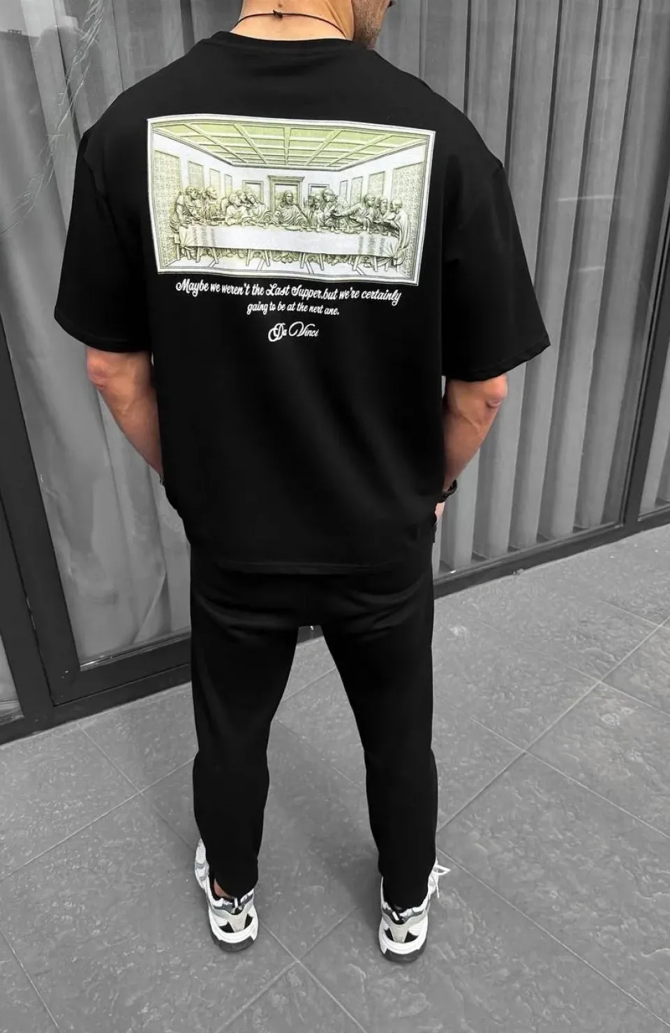 Unisex Baskılı Oversize T-Shirt - Siyah