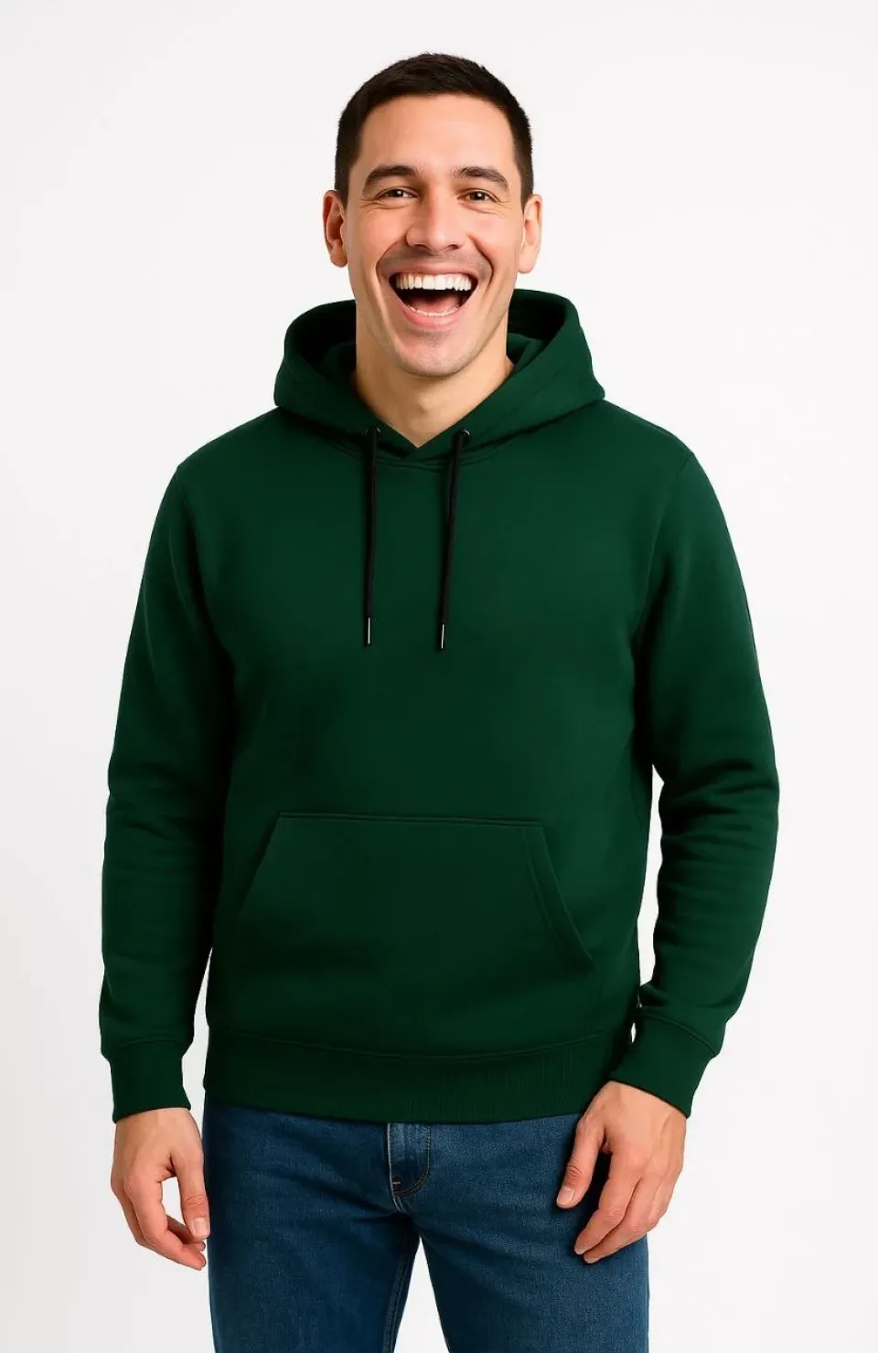 Erkek Üç İplik Kapüşonlu Kanguru Cepli SweatShirt hoodie - Haki