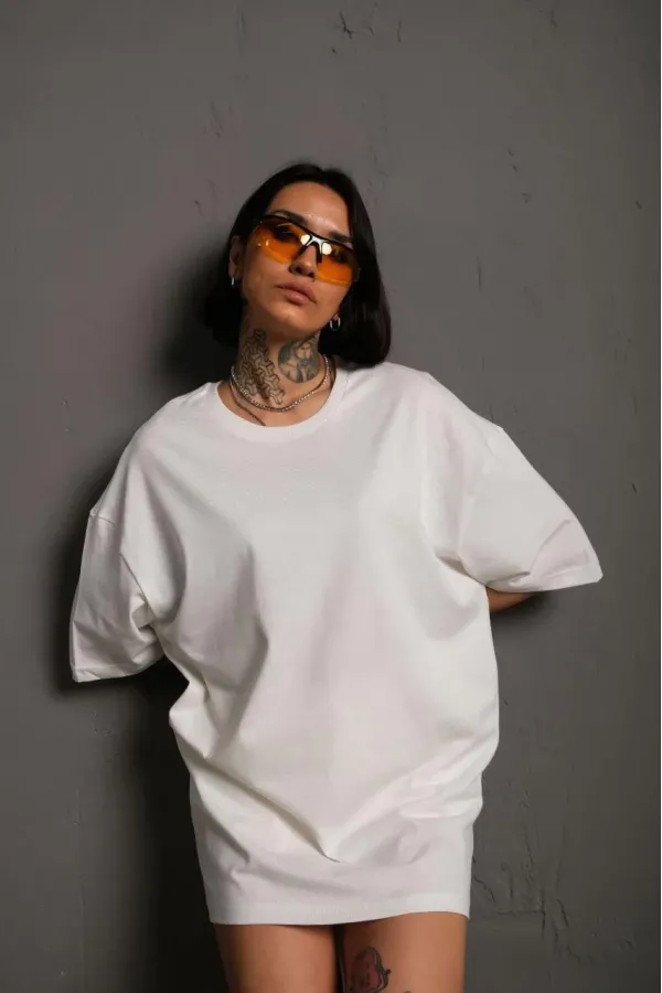 Kadın 24/1 Düz A Kalite Oversize T-shirt - Beyaz