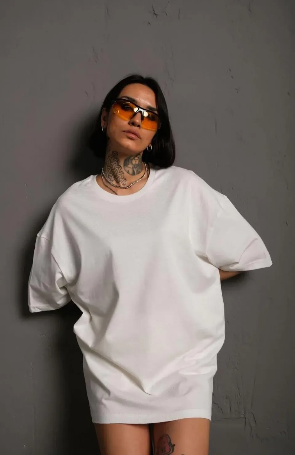 Kadın 24/1 Düz A Kalite Oversize T-shirt - Beyaz