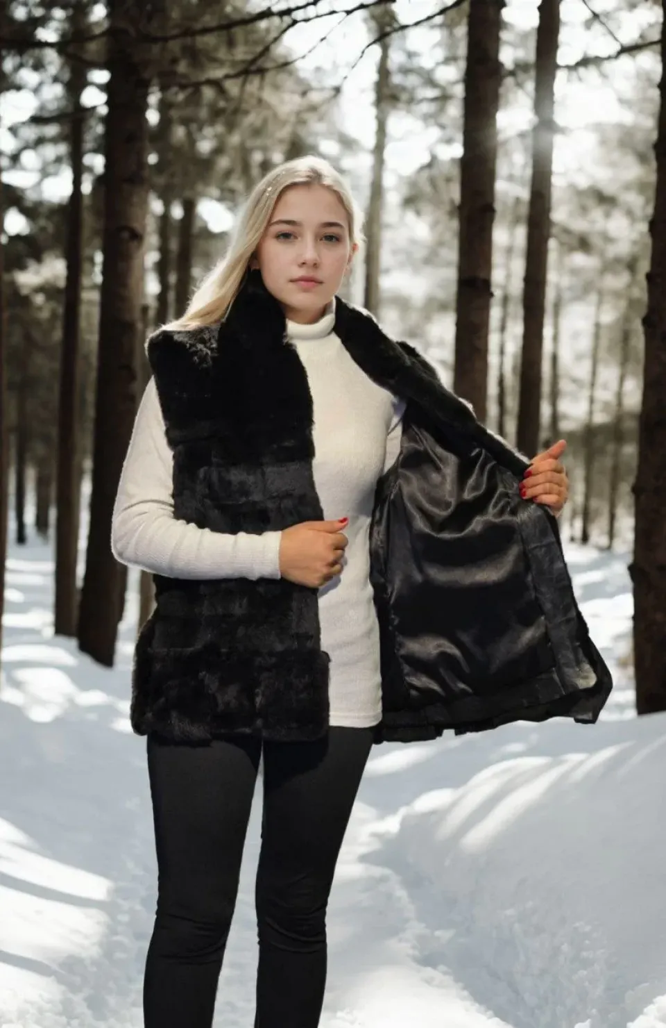 Kadın Kolsuz Hakiki Kürk - Siyah