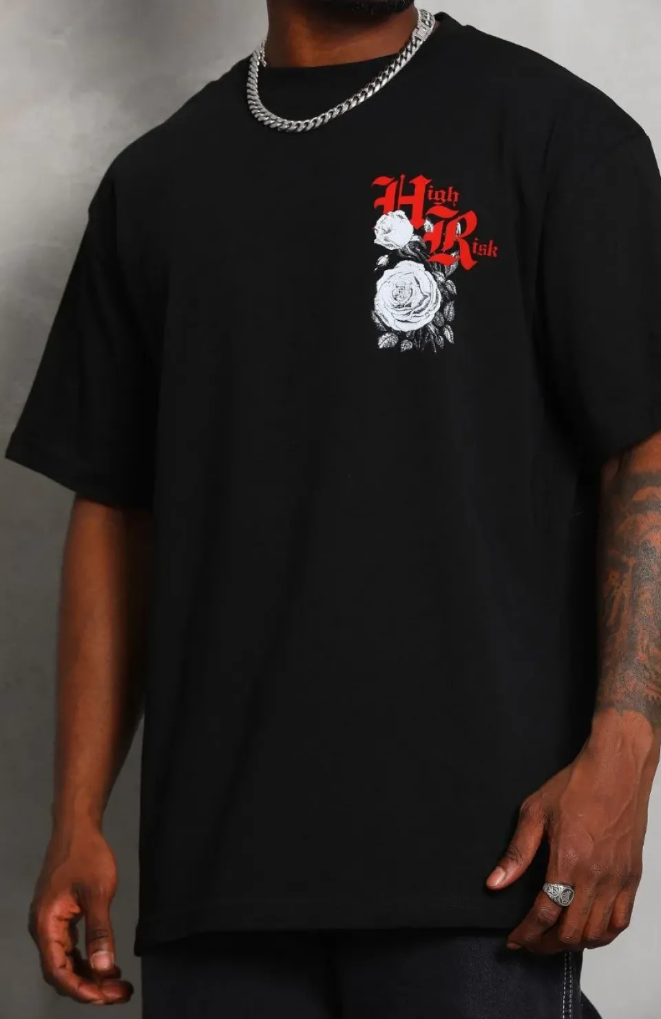 Unisex Oversize Baskılı Bisiklet Yaka T-Shirt - Siyah