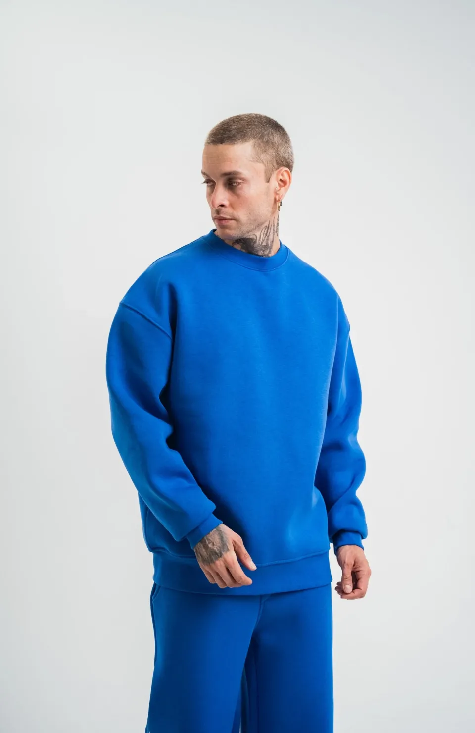 Uzun Kol Bisiklet Yaka Basic SweatShirt - Mavi