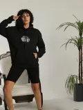 Unisex Sırt Baskılı Kapüşonlu Üç İplik Oversize Sweatshirt - Siyah