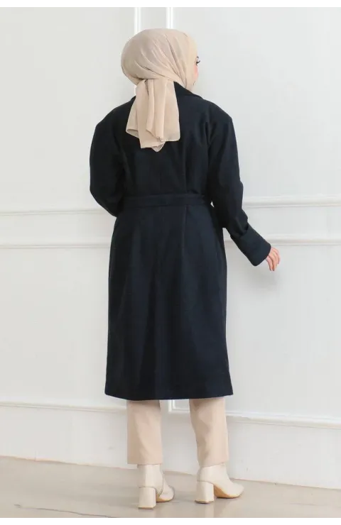 Kadın Düğmeli İçi Astarlı Kaşmir Kaşe Kaban - Laci