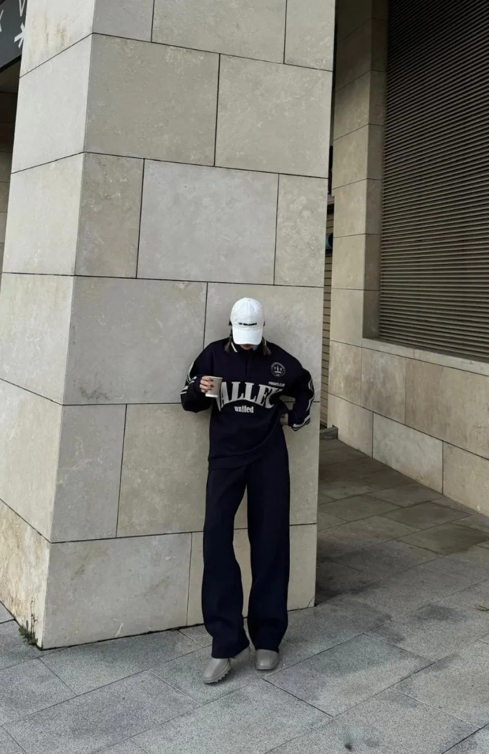 Üç İplik Yakalı Sweat Baggy Pantalonlu Takım - Siyah