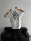 Baskılı Oversize Bisiklet Yaka T-shirt - Beyaz