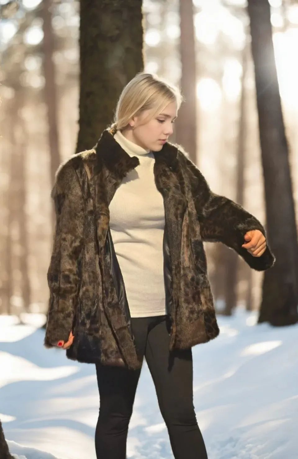 Kadın Uzun Kollu Deri Ceket - Leopar