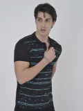 Erkek Yakalı Slim Fit Pike Çizgili T-Shirt - Siyah