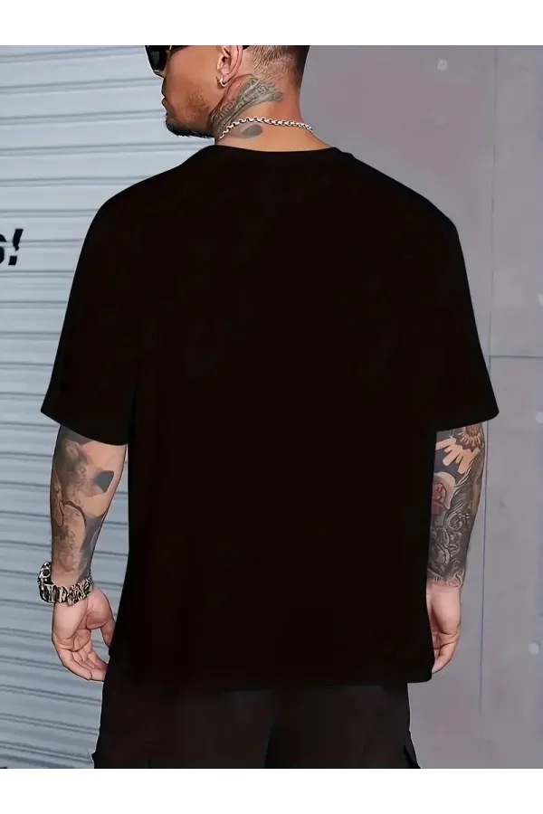 Sporda Günlük Hayata Giyilebilir GYM Baskılı Oversize Bisiklet Yaka Erkek T-shirt - Siyah