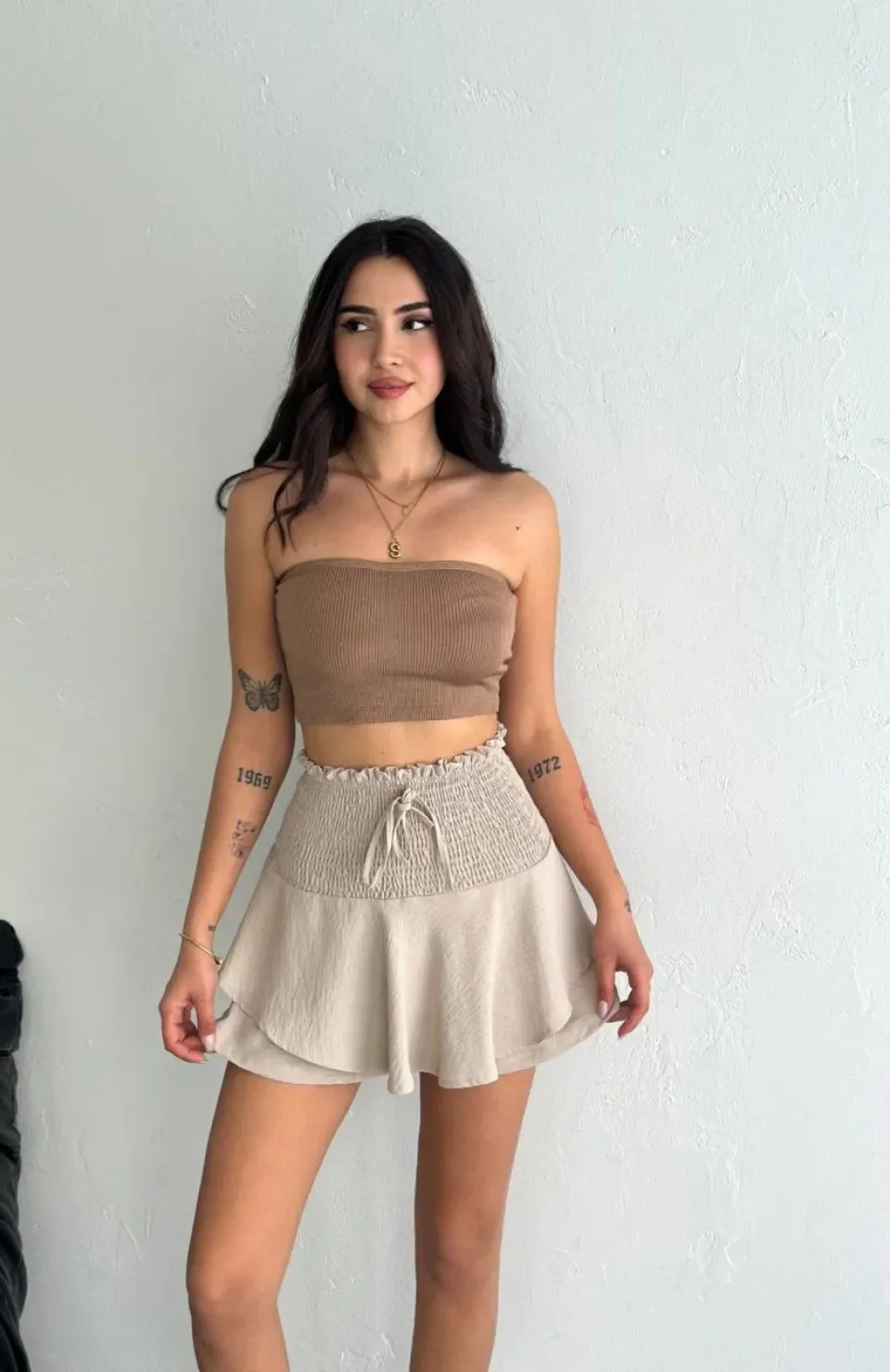 Ayrobin Şortlu Etek - Bej