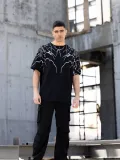 Unisex Bisiklet Yaka Baskılı Oversize T-Shirt - Siyah Somersan Giyim | Kadın, Erkek ve Çocuk Moda