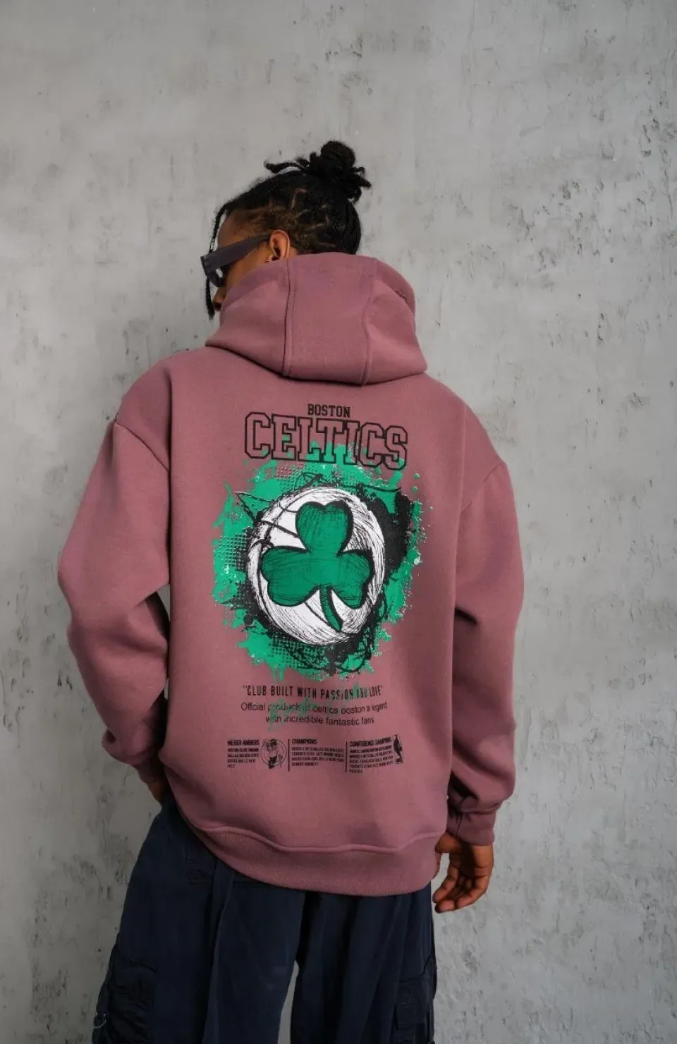 Erkek Baskılı Kapüşonlu ve Kordon İpli Sweat - Gül Kurusu Somersan Giyim | Kadın, Erkek ve Çocuk Moda