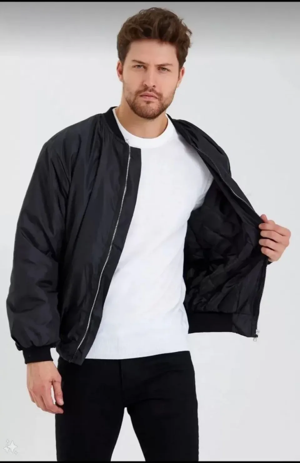 Erkek Siyah Bomber Mont – POLIZEI Yazılı, Fermuarlı Cepli, Kapitone Astarlı, Su İtici Kumaş Şık Günlük Ceket- Siyah