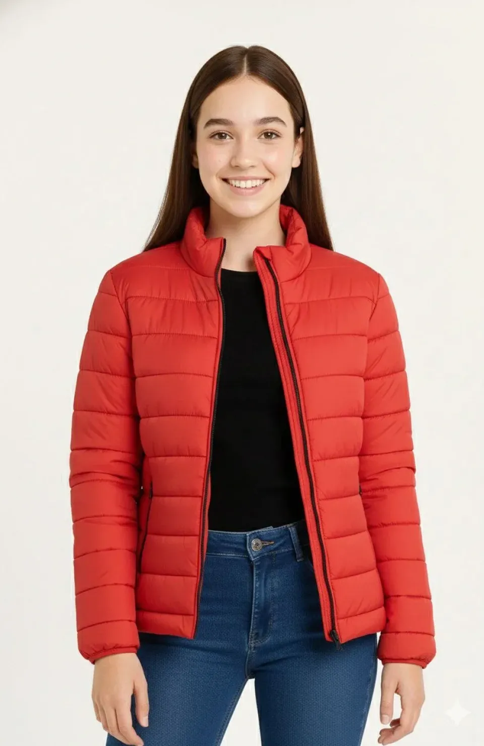 Kız Çocuk Şişme Mont Hafif ve Sıcak Tutucu Kışlık Fermuarlı Su İtici Rahat Günlük Mont Kapüşonuz Modern Tasarım - Kırmızı Somersan Giyim | Kadın, Erkek ve Çocuk Moda