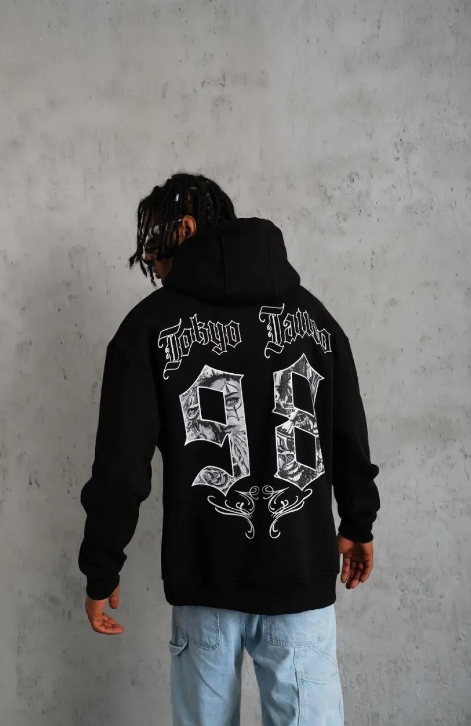 Erkek 98 Baskılı Kapşonlu Sweat - Siyah