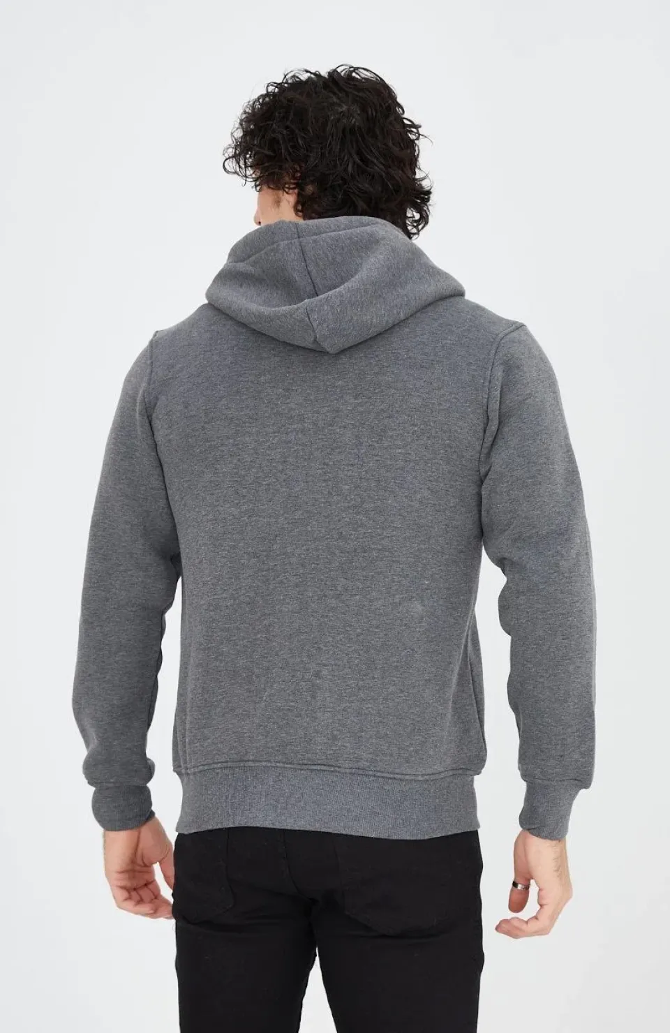 Unisex Tam Fermuarlı Kapşonlu  SweatShirt - Füme