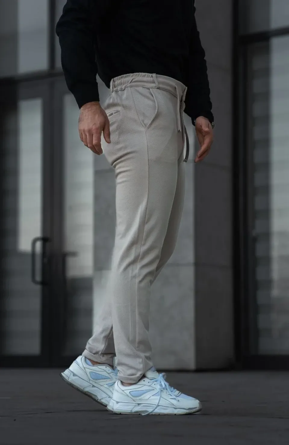 Erkek Diagonel Mikro dokulu Cepli Pantolon - Bej