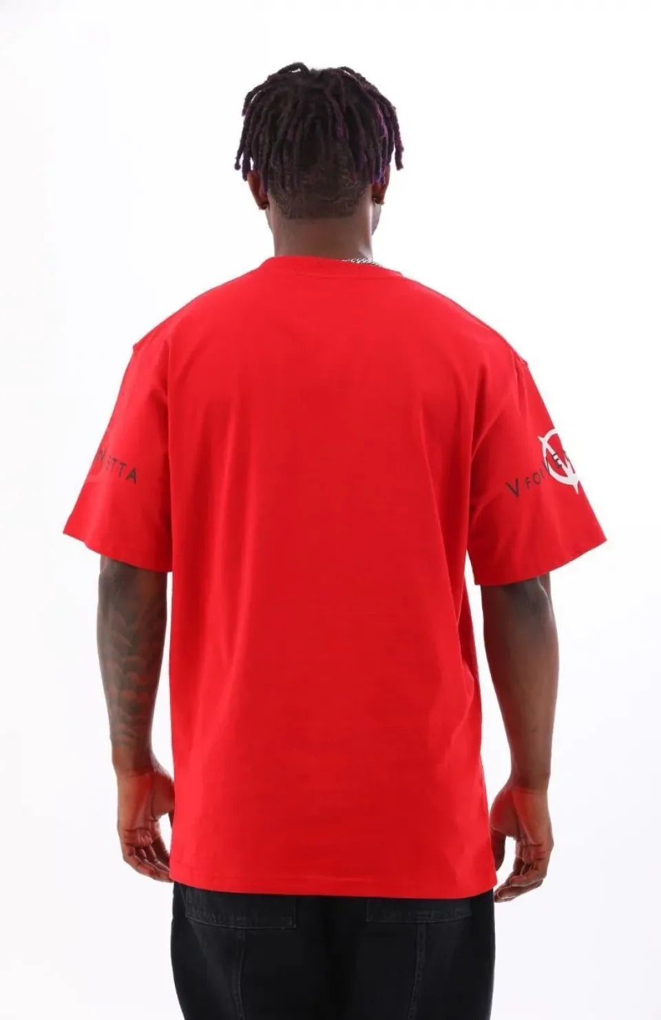 Unisex Oversize Baskılı Bisiklet Yaka T-Shirt - Kırmızı