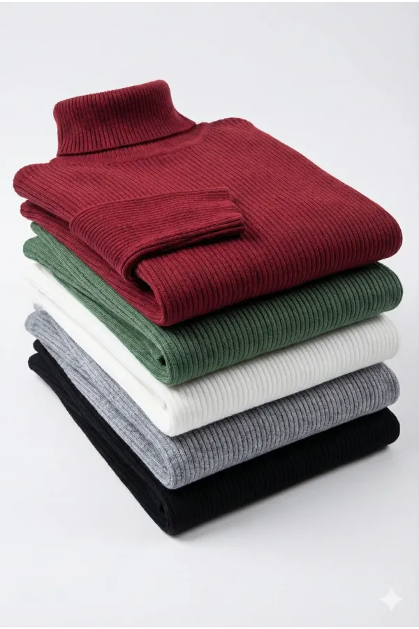 5'li Siyah, Beyaz, Bordo, Gri, Haki Unisex Kaşkorse Boğazlı Full Likralı Fitilli Body Kazak