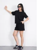 Osy Modal yumuşak dokulu Kumaş Kadın Bisiklet Yaka T-shirt Kısa Şort İkili Takım - Siyah
