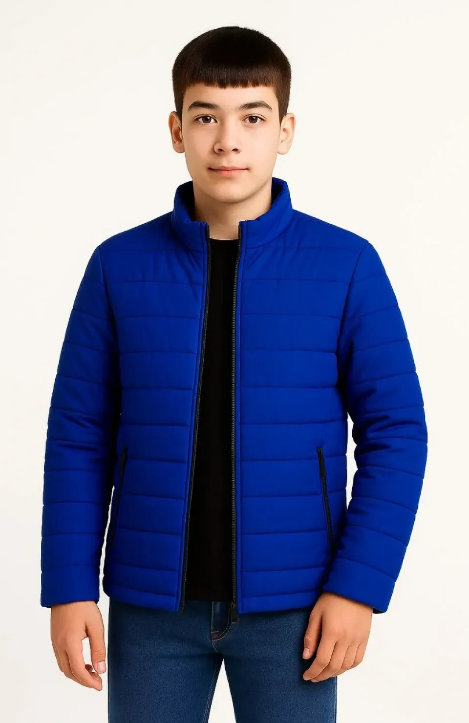 Erkek Çocuk Şişme Mont Hafif ve Sıcak Tutucu Kışlık Fermuarlı Su İtici Rahat Günlük Mont Kapüşonuz Modern Tasarım - Saks Mavisi Somersan Giyim | Kadın, Erkek ve Çocuk Moda
