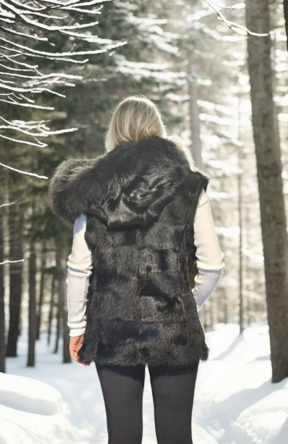 Kadın Kolsuz Kapüşonlu Yelek - Siyah