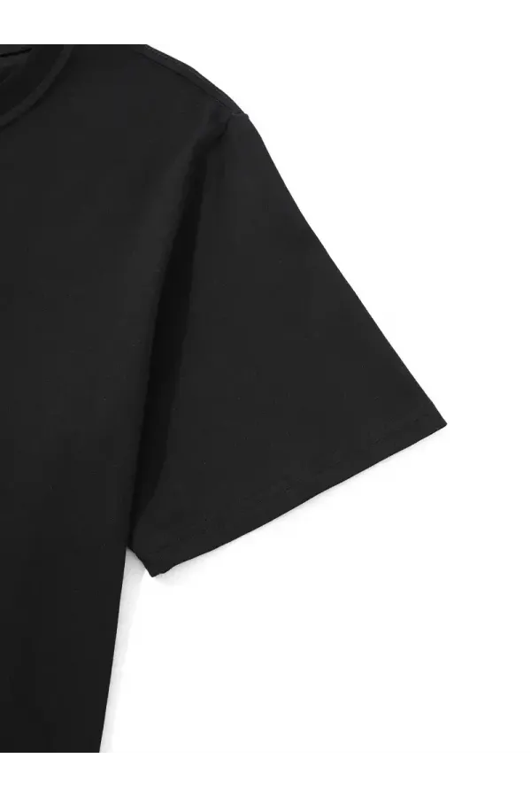 20/1 Penye Compack Palmiye Baskılı Oversize Bisiklet Yaka Kısa Kol T-shirt - Siyah