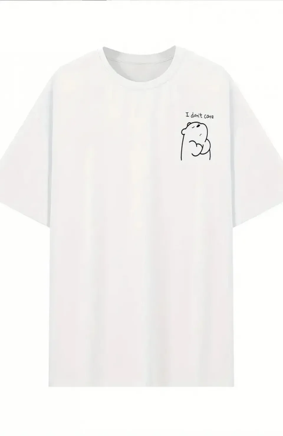 [Günlük T-Shirt] Hafif Kadın Günlük T-Shirt | Bol Kesim, Kısa Kollu, Yuvarlak Yaka, Eğlenceli Karikatür Ayı ve 