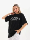 Unisex Baskılı Oversize T-Shirt - Siyah