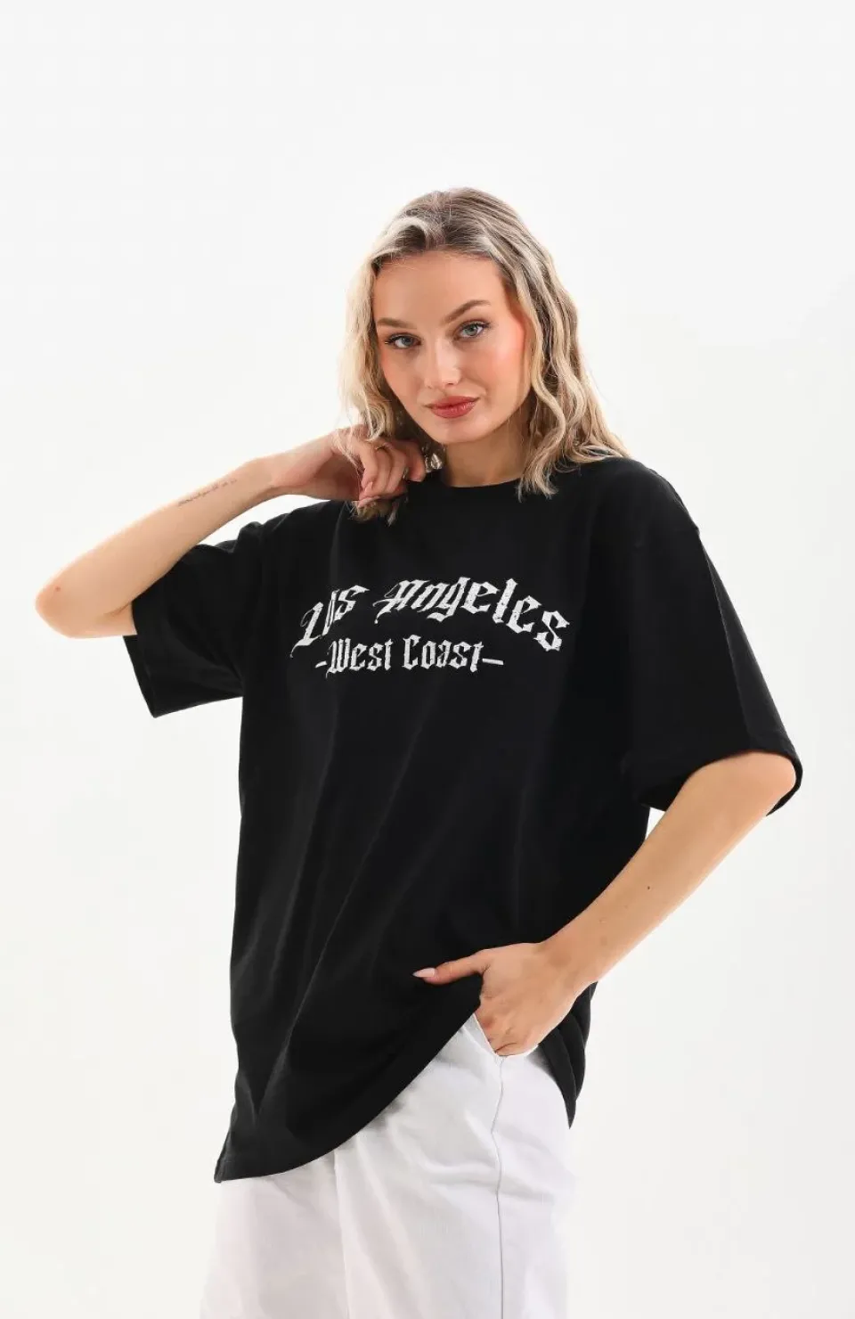 Unisex Baskılı Oversize T-Shirt - Siyah