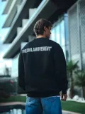 Kışlık Bisiklet Yaka Oversize Baskılı SweatShirt - Siyah