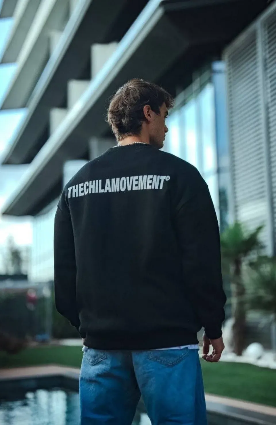 Kışlık Bisiklet Yaka Oversize Baskılı SweatShirt - Siyah