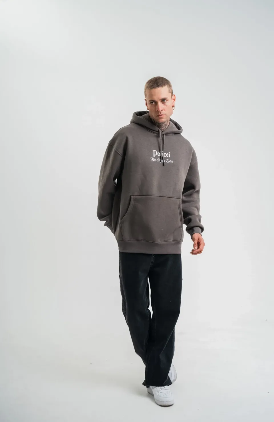 Üç İplik Kapşonlu Dijital Patchli SweatShirt - Füme