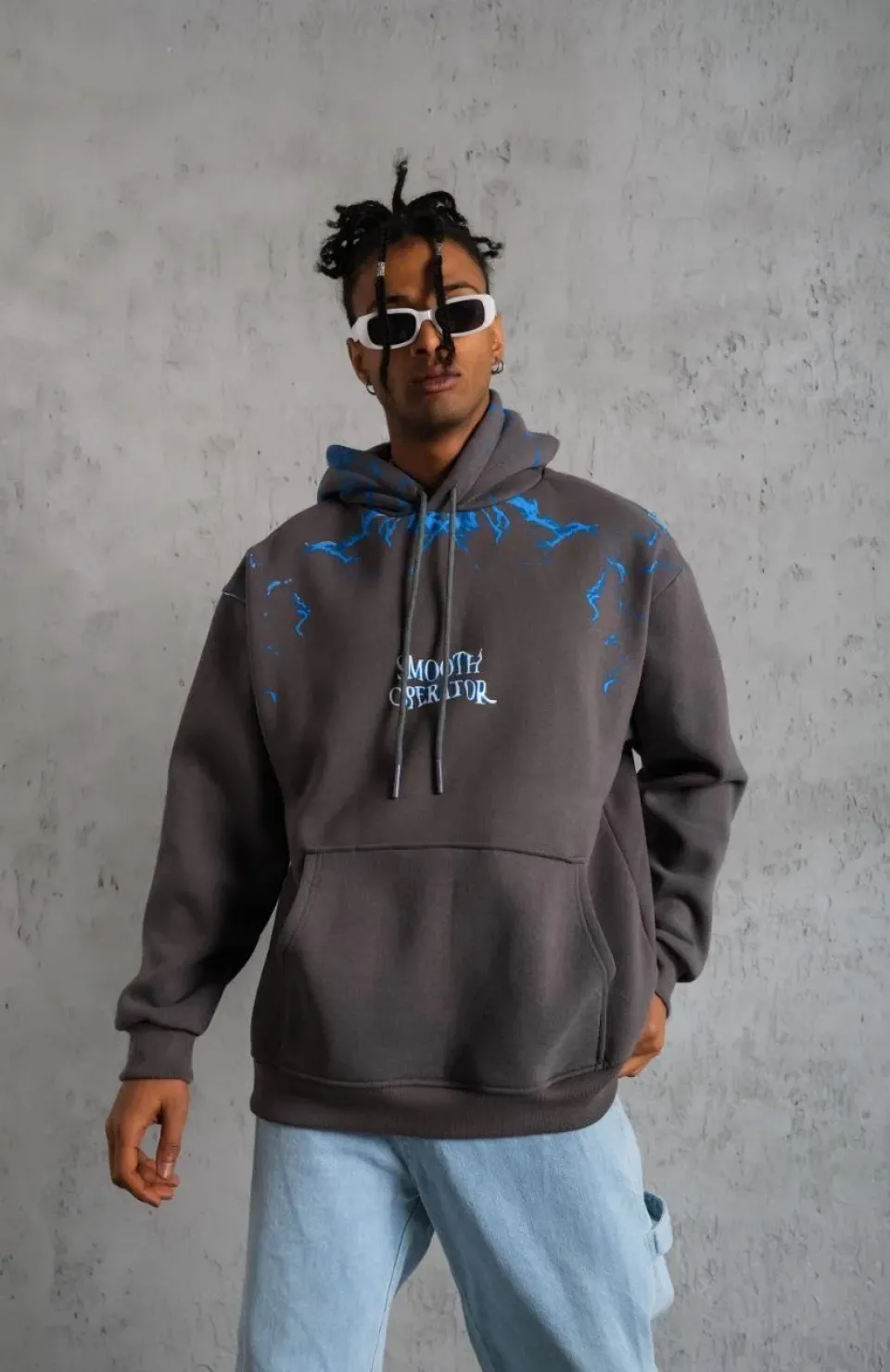 Erkek Yıldırım Baskılı Kapşonlu Sweatshirt - Gri Somersan Giyim | Kadın, Erkek ve Çocuk Moda