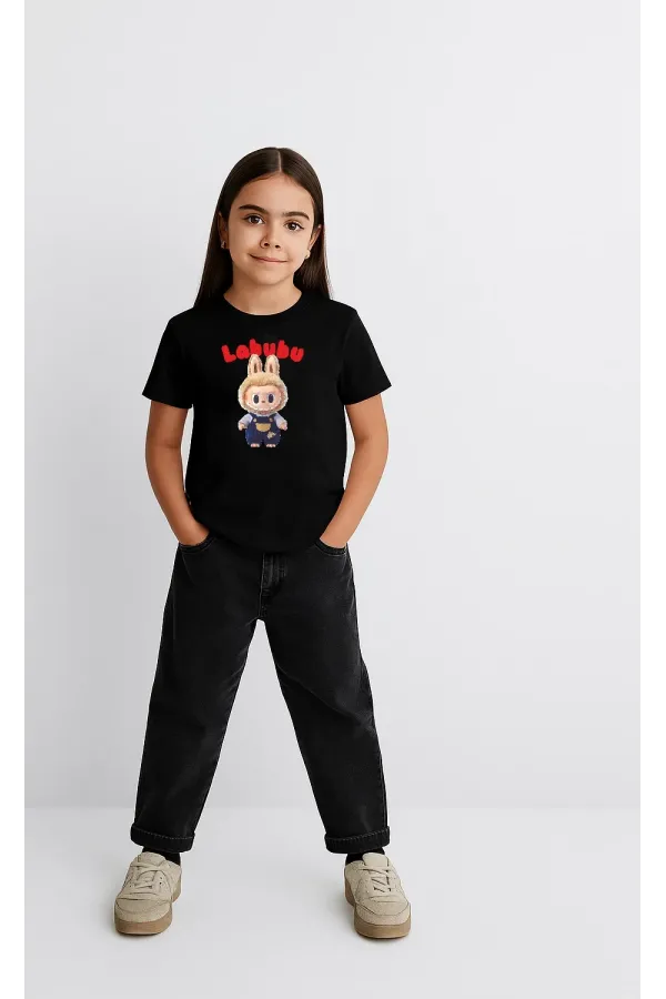 Kız Labubu Çocuk Baskılı T-Shirt - Beyaz