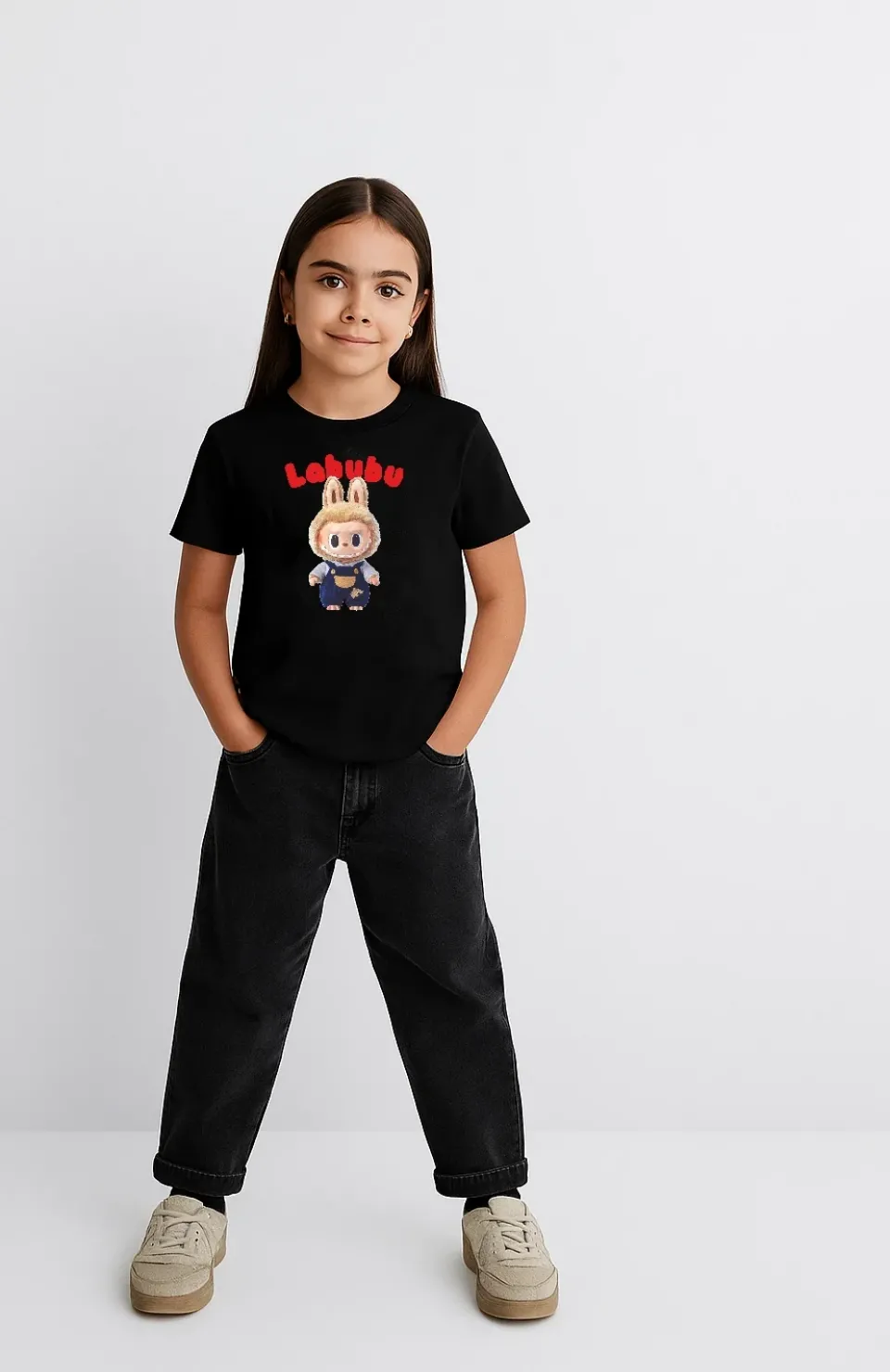 Kız Labubu Çocuk Baskılı T-Shirt - Beyaz