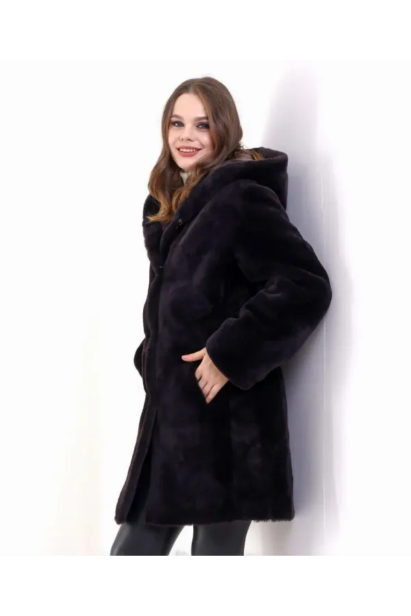 Kadın Reks Kapüşonlu - Kahverengi