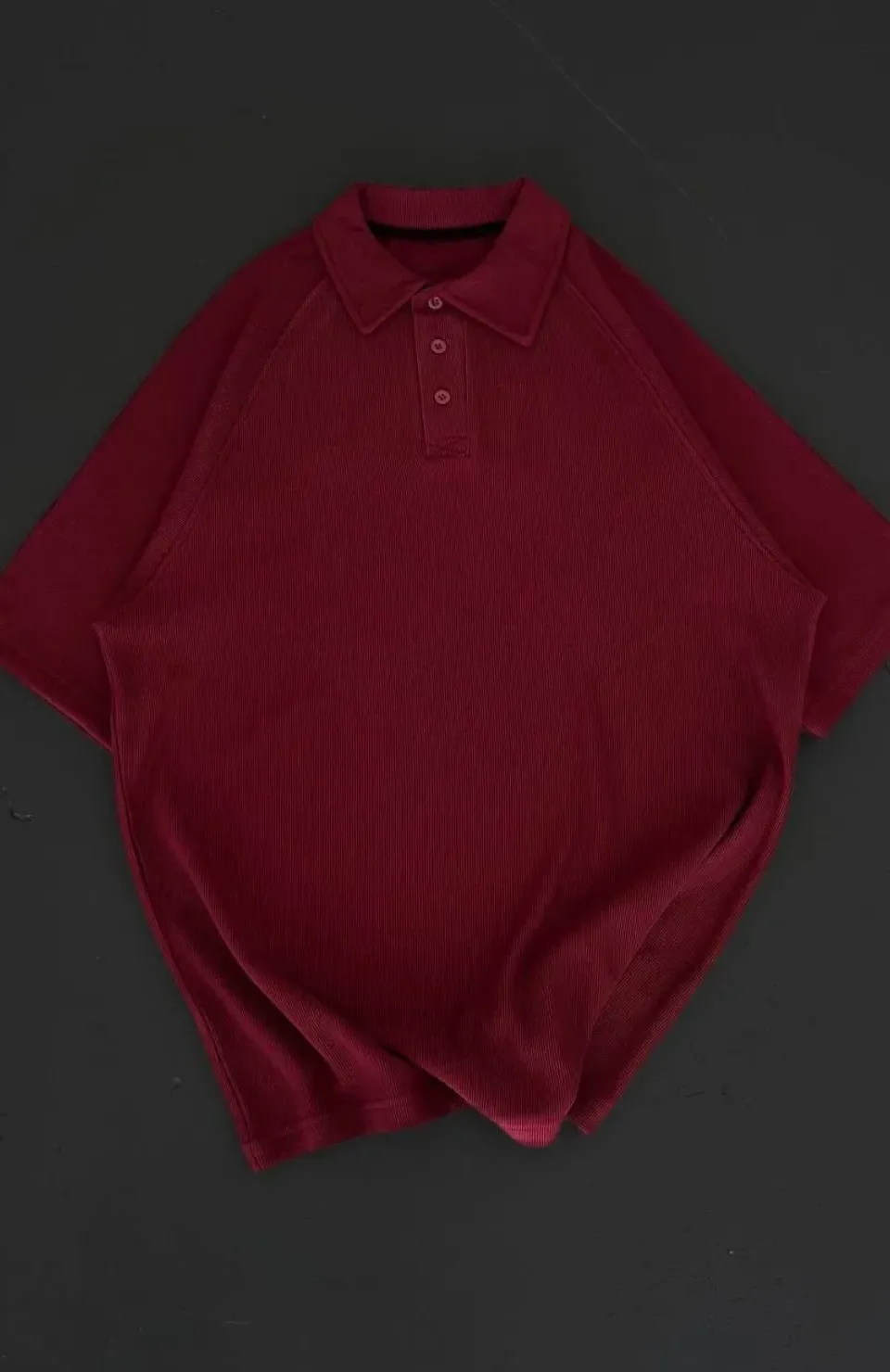 Yakalı Patlı Kısa Kol T-shirt - Bordo