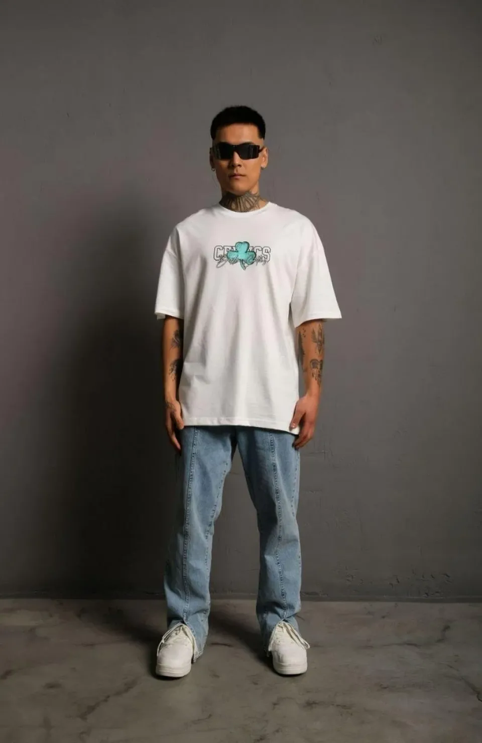 Erkek Sırt Baskılı T-shirt - Beyaz