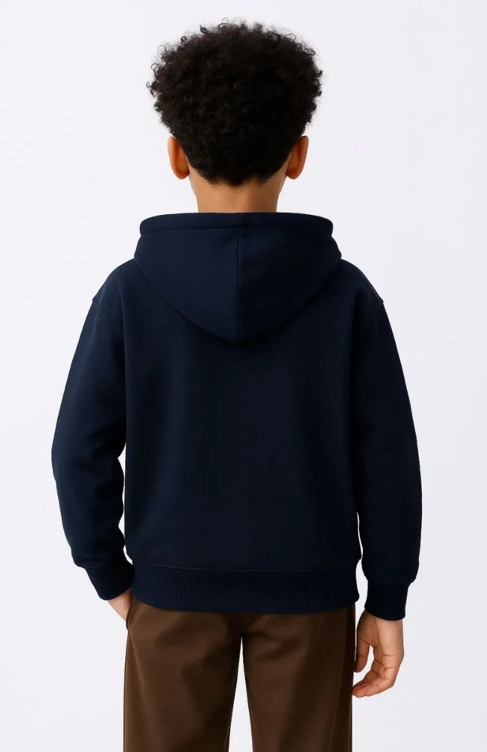 Erkek Çocuk Kapüşonlu Kanguru Çepli Tam Fermuarlı Hırka SweatShirt - Lacivert