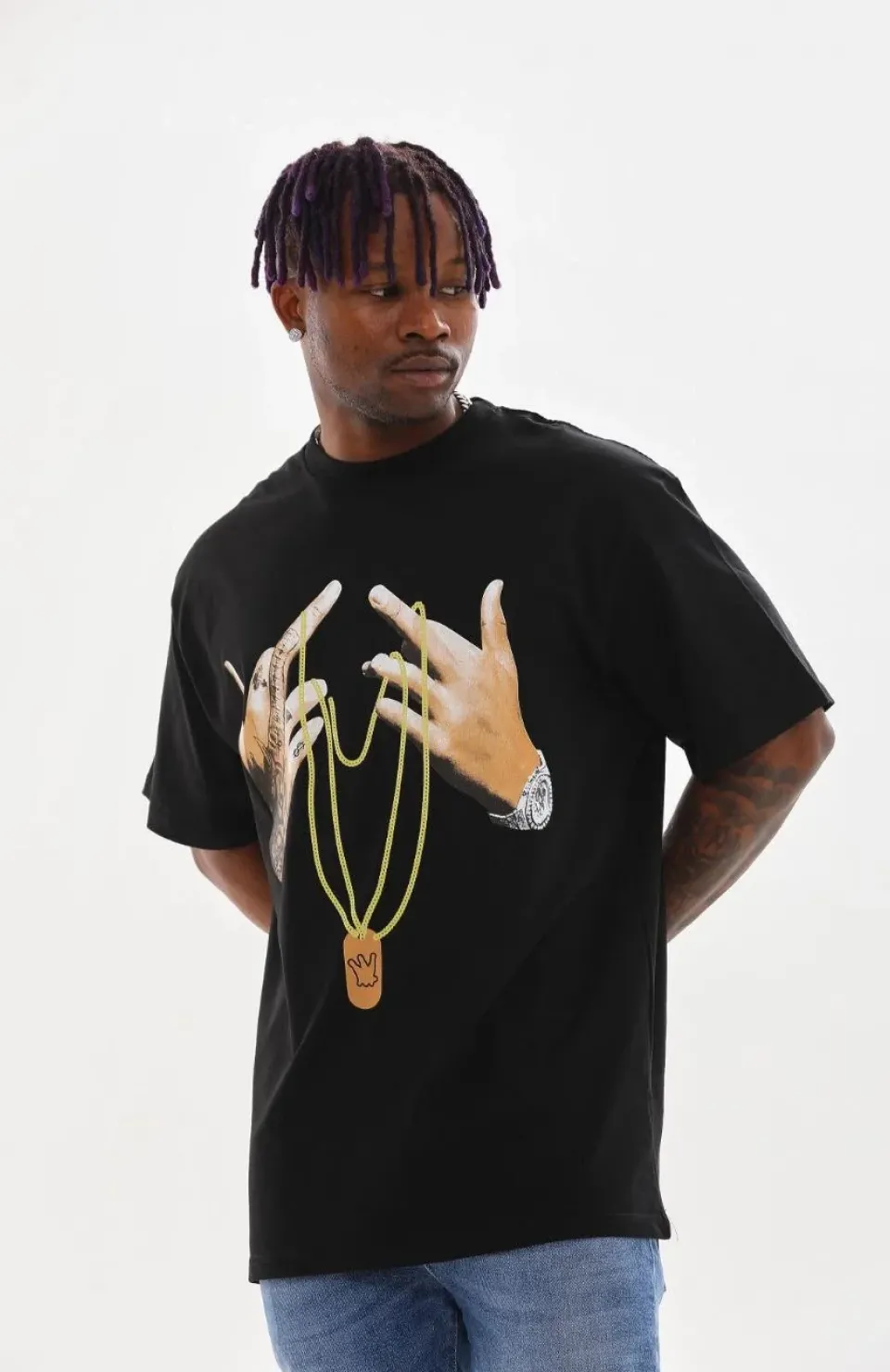 Unisex Baskılı Oversize T-Shirt - Siyah