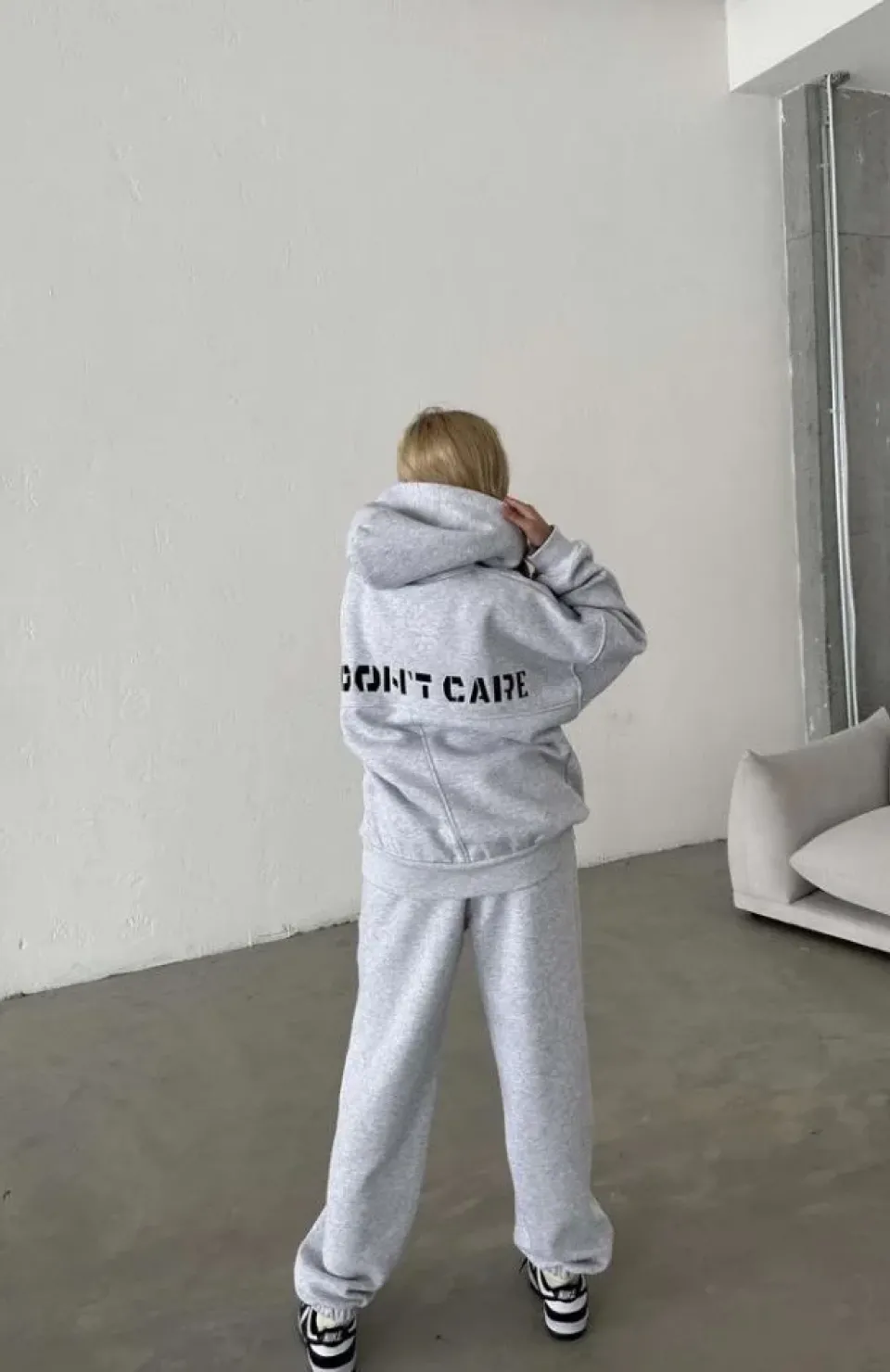 Nakış İşlemeli Üç İplik Sweat Takım- Gri