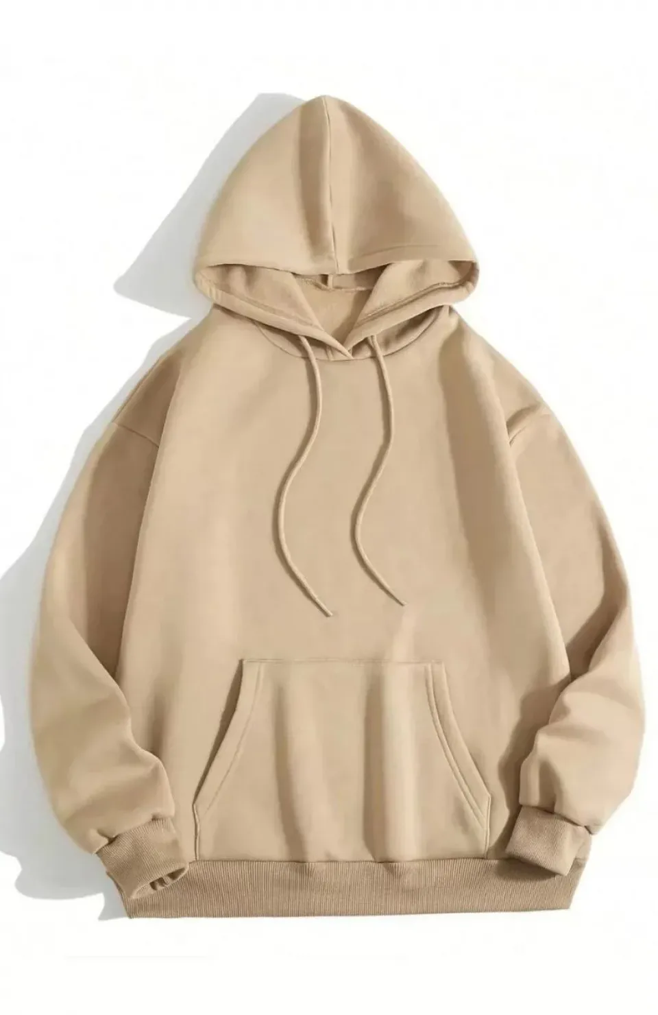 3 İplik Pamuklu Unisex Kapşonlu Sweetshirt - Bej